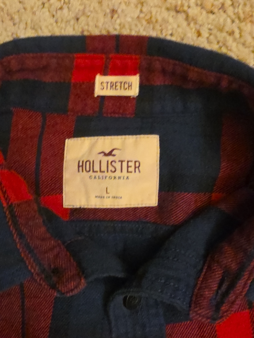 Hollister Red and Navy Plaid Long-Sleeve Button-Down Shirt - Picture 2 of 4